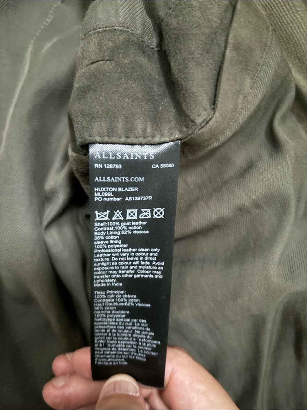 All Saints Men's Dark Olive Suede Button-Front Jacket - Picture 4 of 5